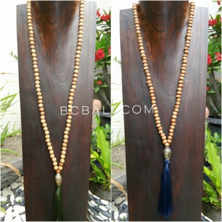 2color mala wood natural necklace tassels buddha chrome prayer 